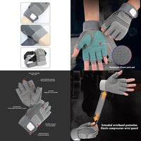 Fingerless Work Gloves Adjustable Wrist Gym Gloves Anti Slip Reinforced Palm Hand Out Mittens For Hunting Cycling Climbing