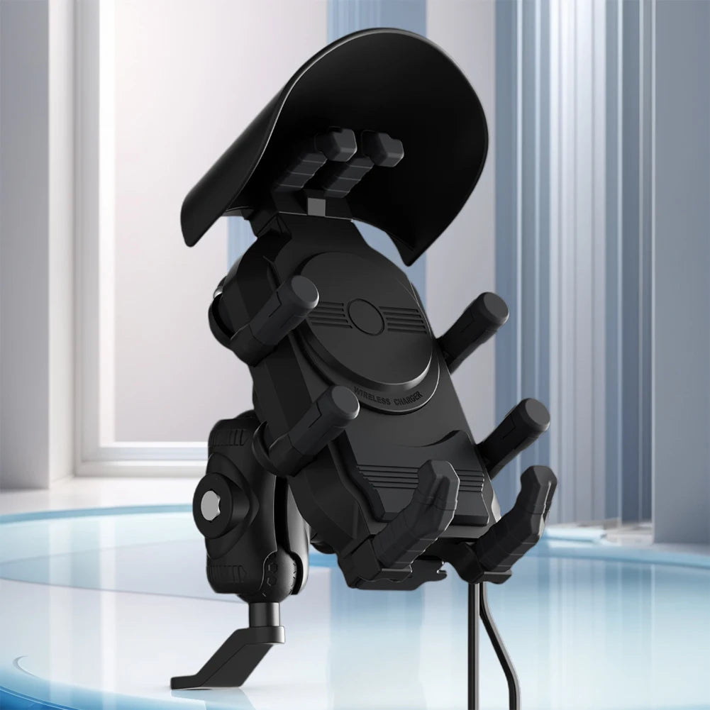 Motorcycle Phone Holder 15W Wireless Charger Shockproof Fast Charger Stand Anti-Theft Smartphone Handlebar Mount Waterproof