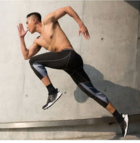 Men's Sports 3/4 Cropped Pants Gym Running Leggings Male Joggings Elastic Compressions Sweatpant Football Basketball Trousers