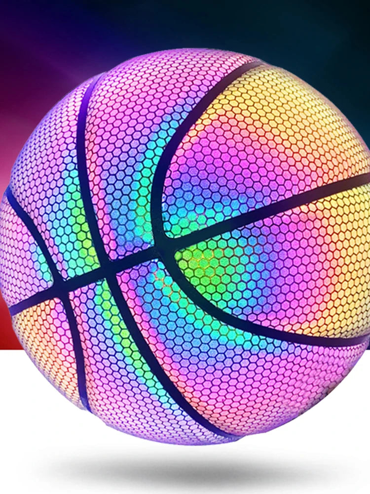 Luminous Basketball Replacement Holographic Glowing Reflective Basketball Luminous Glow Ball for Daily Exercise