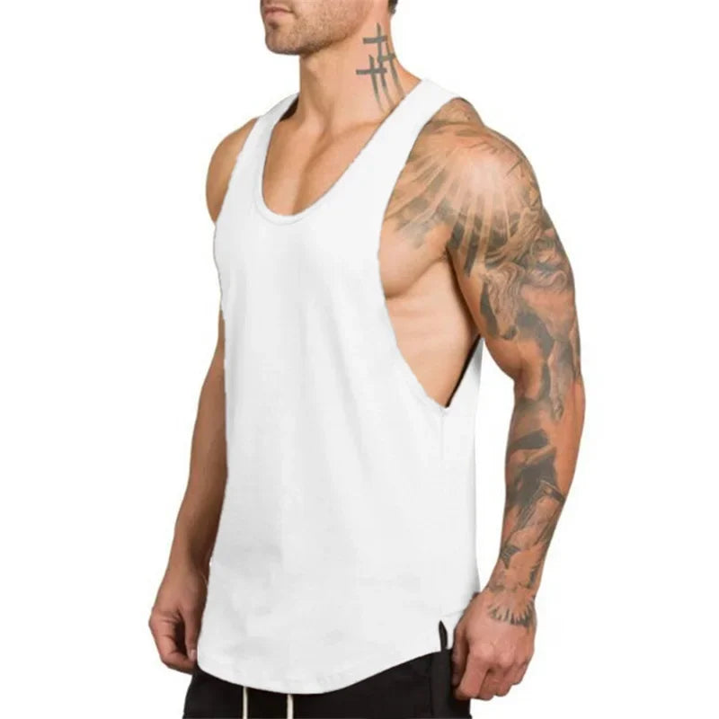 Plain Vests Cotton Breathable Sleeveless T-shirts Gym Fitness Bodybuilding Training Clothing Mens Running Sport Muscle Tank Tops