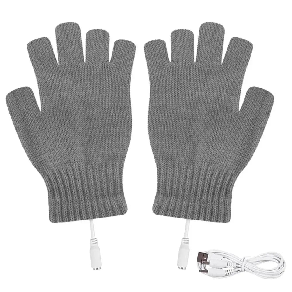 USB Electric Heated Gloves Fingerless Rechargable Women Men Hand Warmer Winter Warm for Sports Skiing for Running Cycling