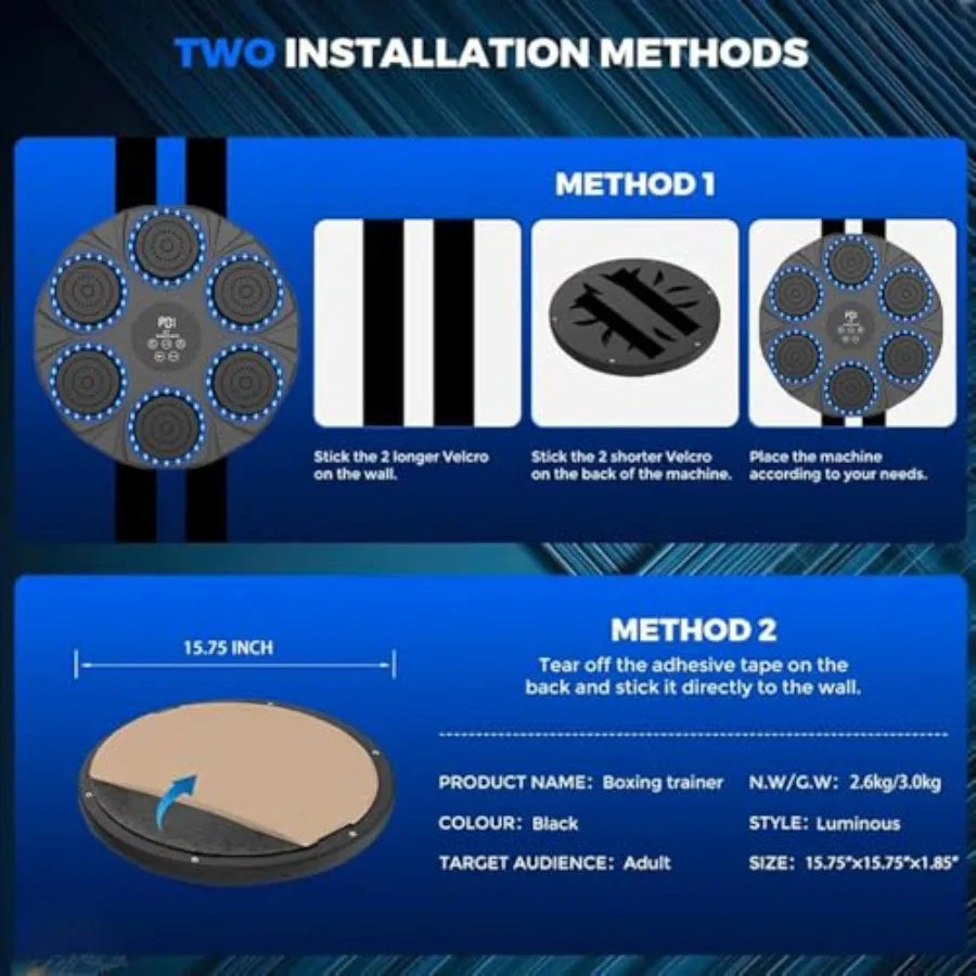 WallMounted Music Boxing Machine for Adults and with 2 Pairs Boxing Gloves and Hair Band Interactive Boxing Target Workout Equi