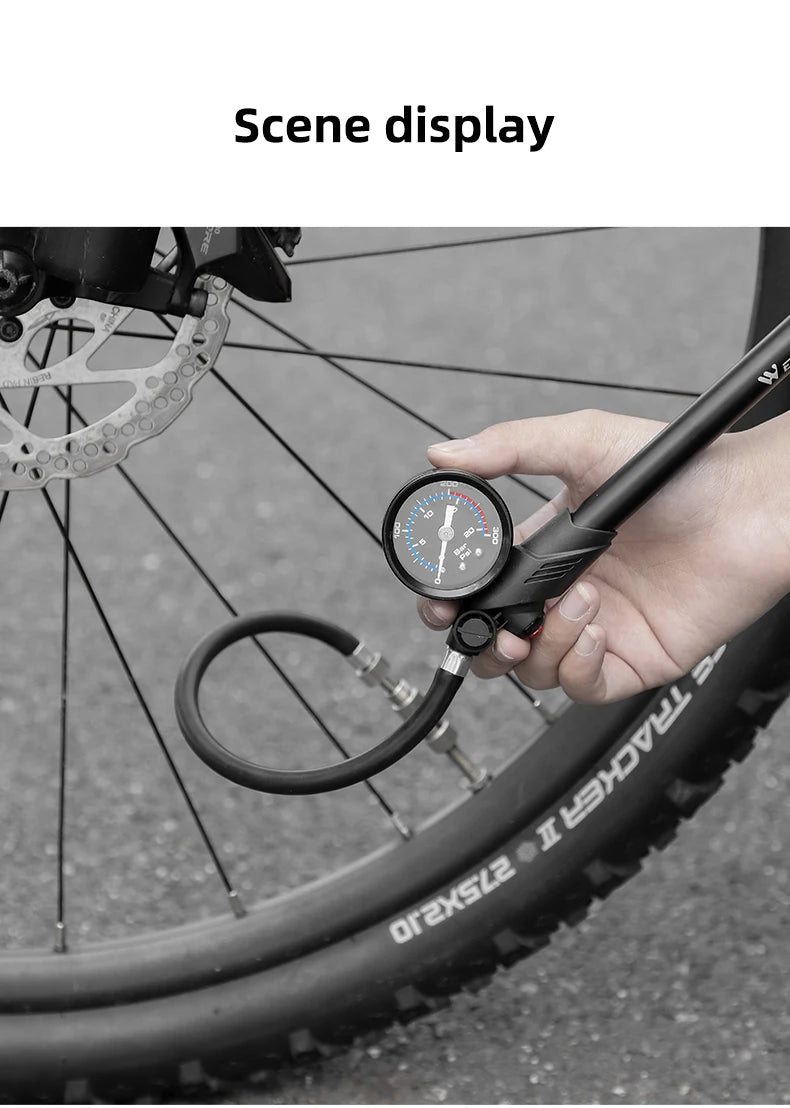 WEST BIKING Portable High-pressure 300psi Bike Air Pump with Gauge for Fork & Rear Suspension Shock Absorber Mountain Bicycle