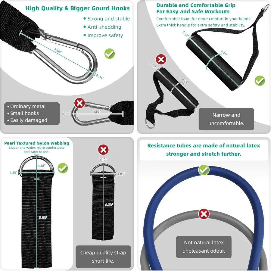 Resistance Bands, Exercise Bands with Handles Stretch Bands for Exercise Workout Bands with Door Anchors, 10-150LB Set (11Pcs)