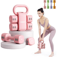 Lightweight Adjustable Dumbbell Kettlebell Set - 4 in 1 Free Weight Set with Kettlebell Grip Converter, Each 2.2 3.3 4.4 5.5lb Q