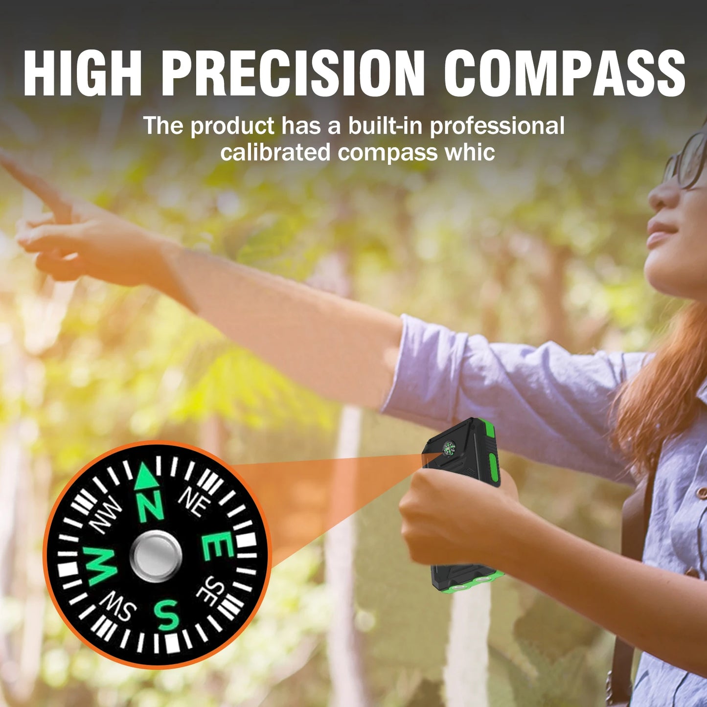 20000mAh Solar Charger Waterproof Portable Solar Power Bank Dual 5V USB Ports 2 LED Flashlight Compass for Outdoor Camping Hik