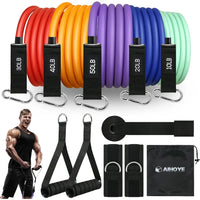 Resistance Bands, Exercise Bands with Handles Stretch Bands for Exercise Workout Bands with Door Anchors, 10-150LB Set (11Pcs)