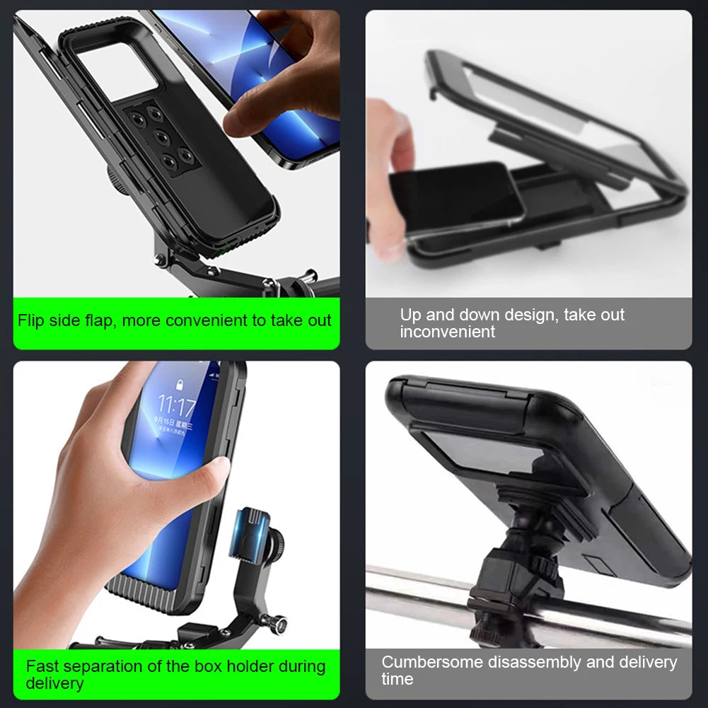 Waterproof Rear View Mirror Phone Support Strong Suction Cellphone Mount Flexible Motorcycle Phone Box Stand for 4-7 Inch Phone