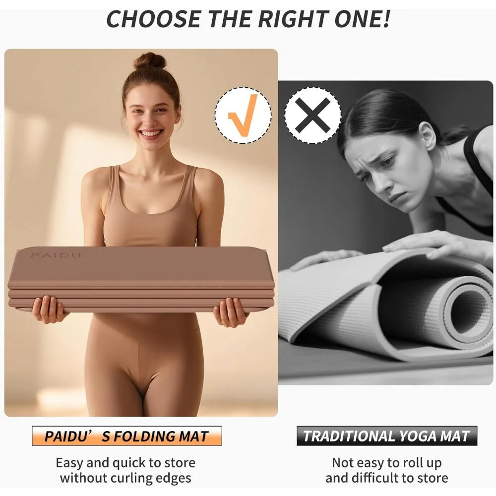 Thick Foldable Yoga Mat - 10mm Non-Slip TPE, Extra Long-Wide 75x26, Portable and Easy Storage for Fitness
