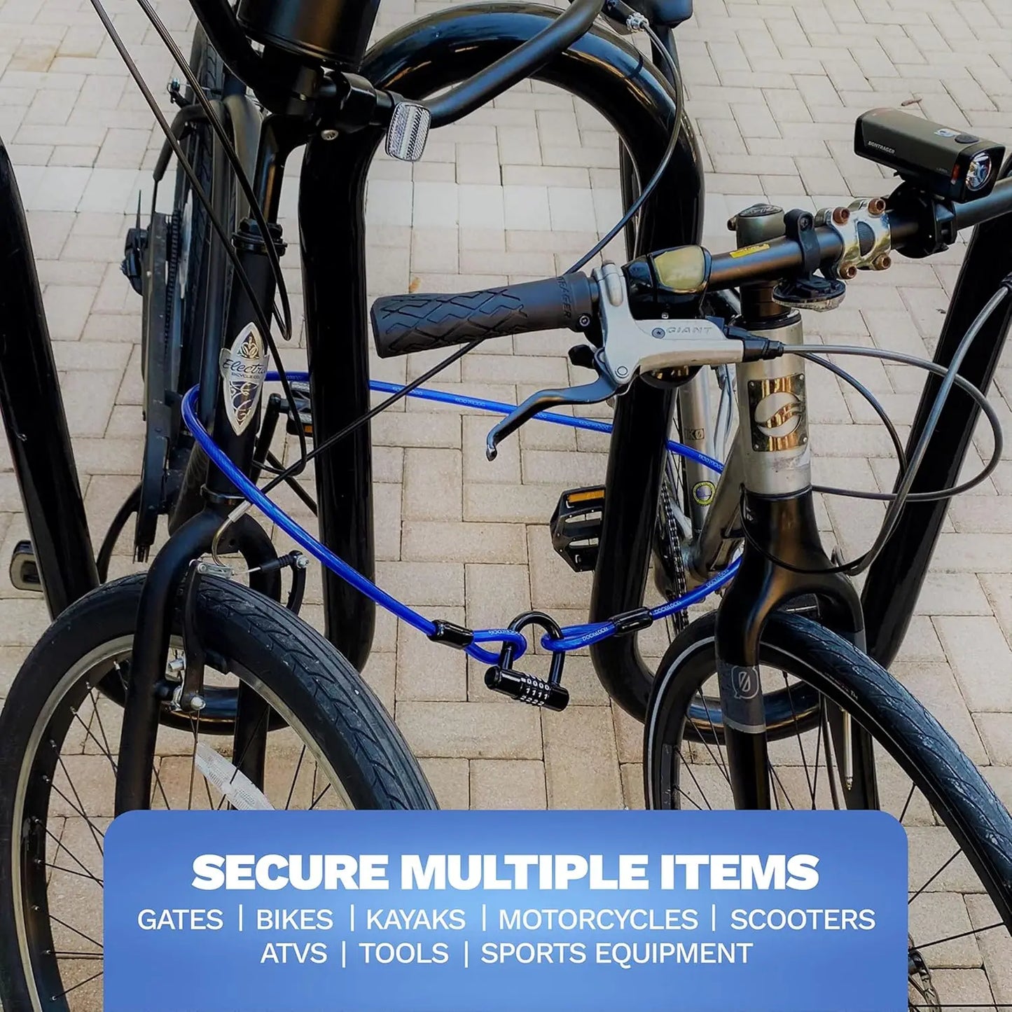 Security Cable Lock Set, 5ft-25ft, Weatherproof Keyless U-Lock with Combination, Anti-Theft for Bikes & Equipment