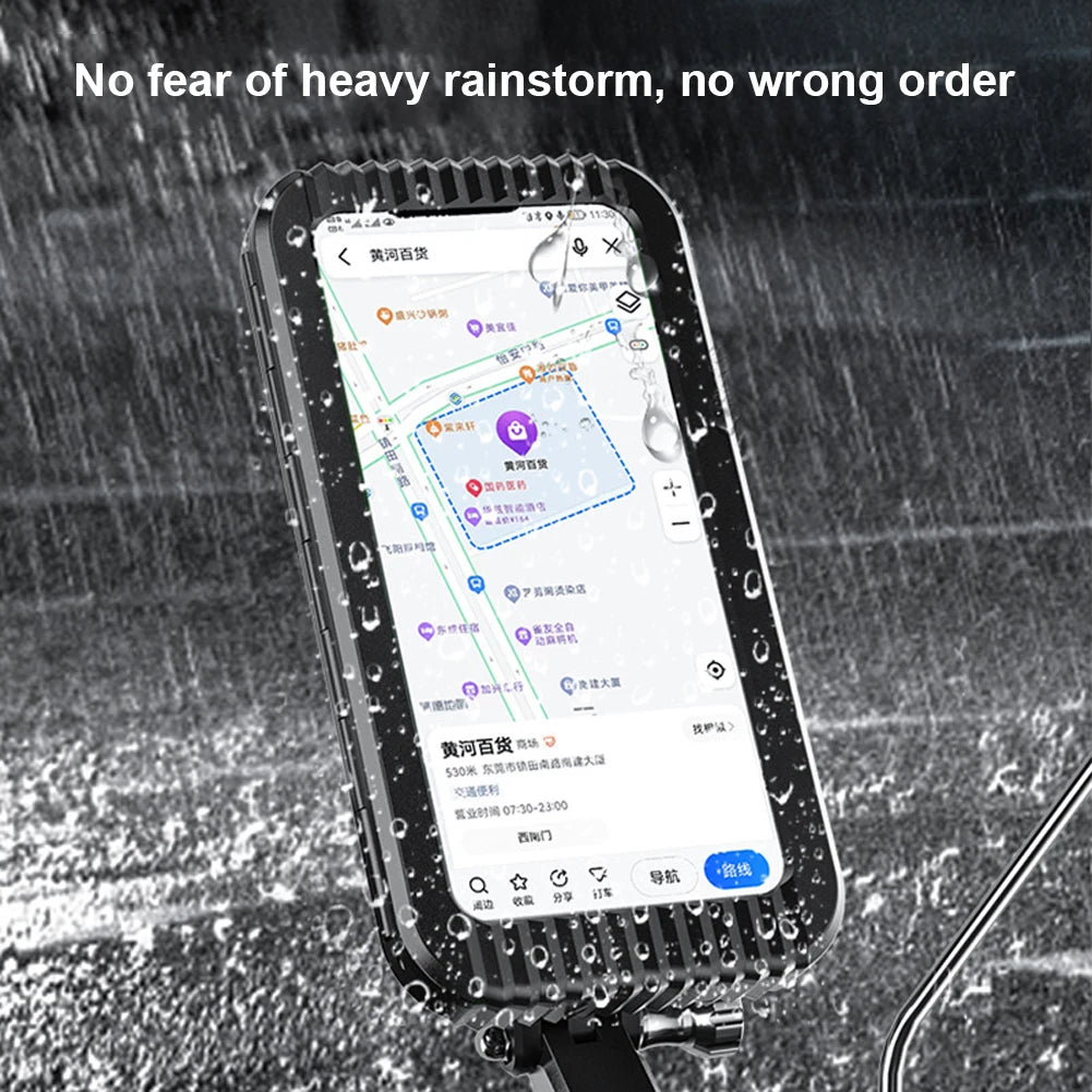 Waterproof Rear View Mirror Phone Support Strong Suction Cellphone Mount Flexible Motorcycle Phone Box Stand for 4-7 Inch Phone