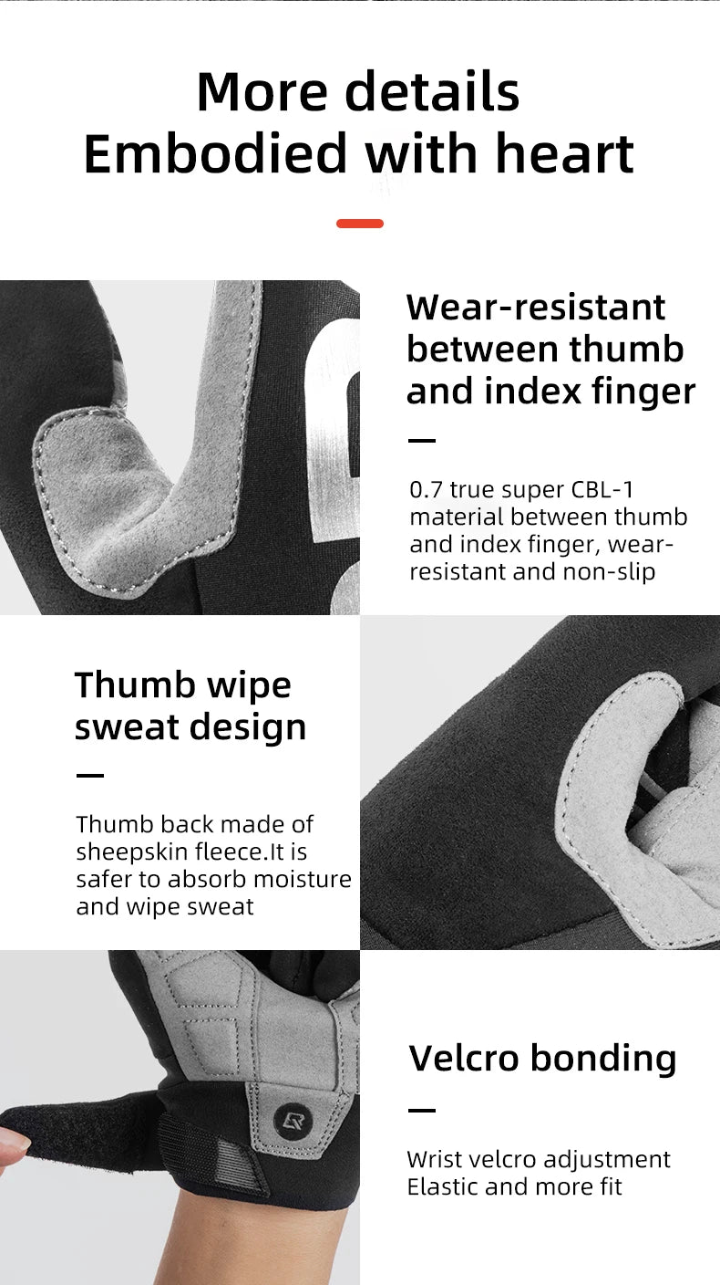 ROCKBROS Full-Finger Touchscreen-Compatible Cycling Gloves for Bicycles & Motorcycles Men and Women - Spring Autumn & Winter