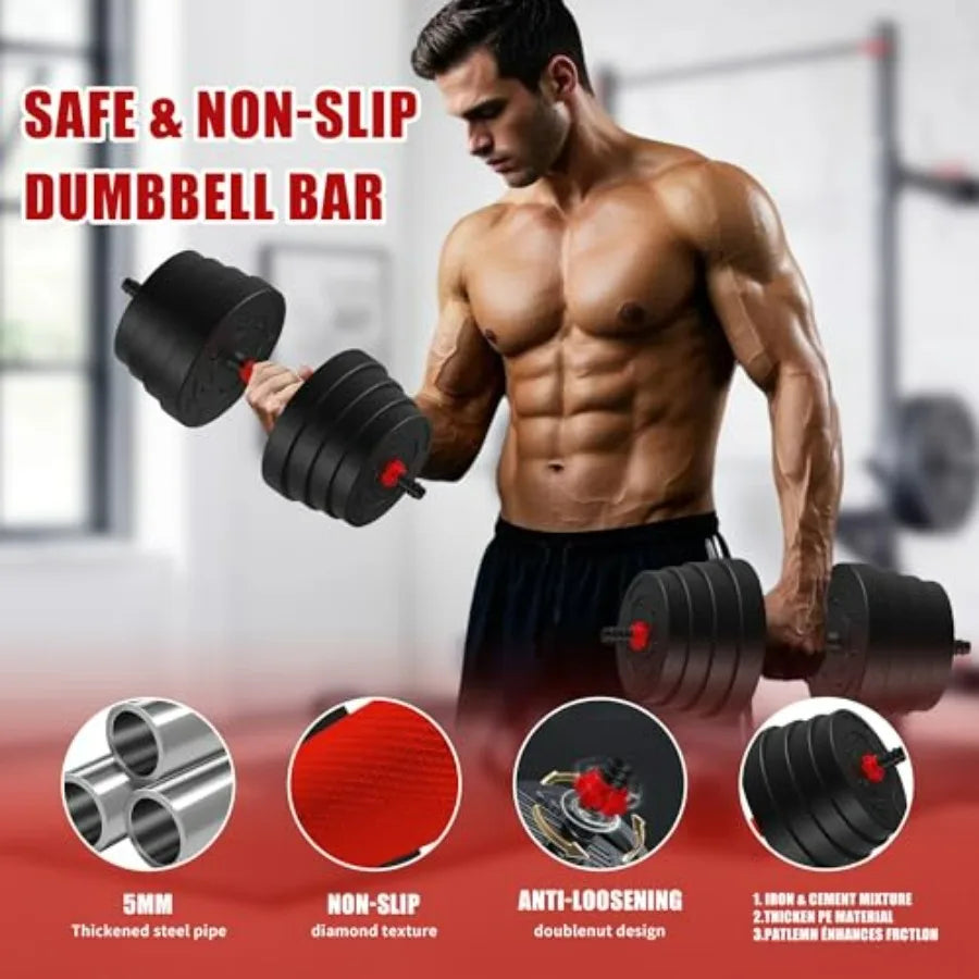 25 Pounds Adjustable Dumbbells 4-in-1 Dumbbells Set Free Weight Set with Connector – Convert to Barbell, Kettlebell & Push-Up St