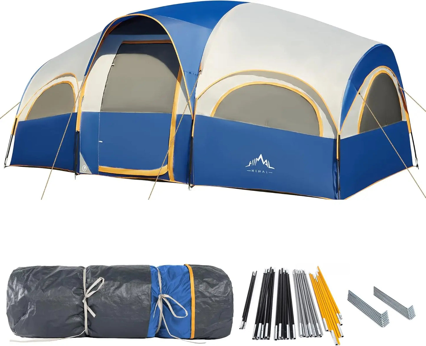 8 Person Tent for Camping, Waterproof Windproof Family Tent with Rainfly, Divided Curtain Design for Privacy Space, Portable