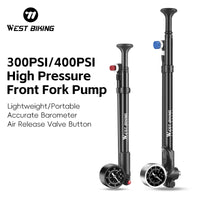 WEST BIKING 400PSI Bicycle Air Pump High Pressure MTB Bicycle Pump Front Fork Rear Suspension Pressure Gauge Schrader Valve