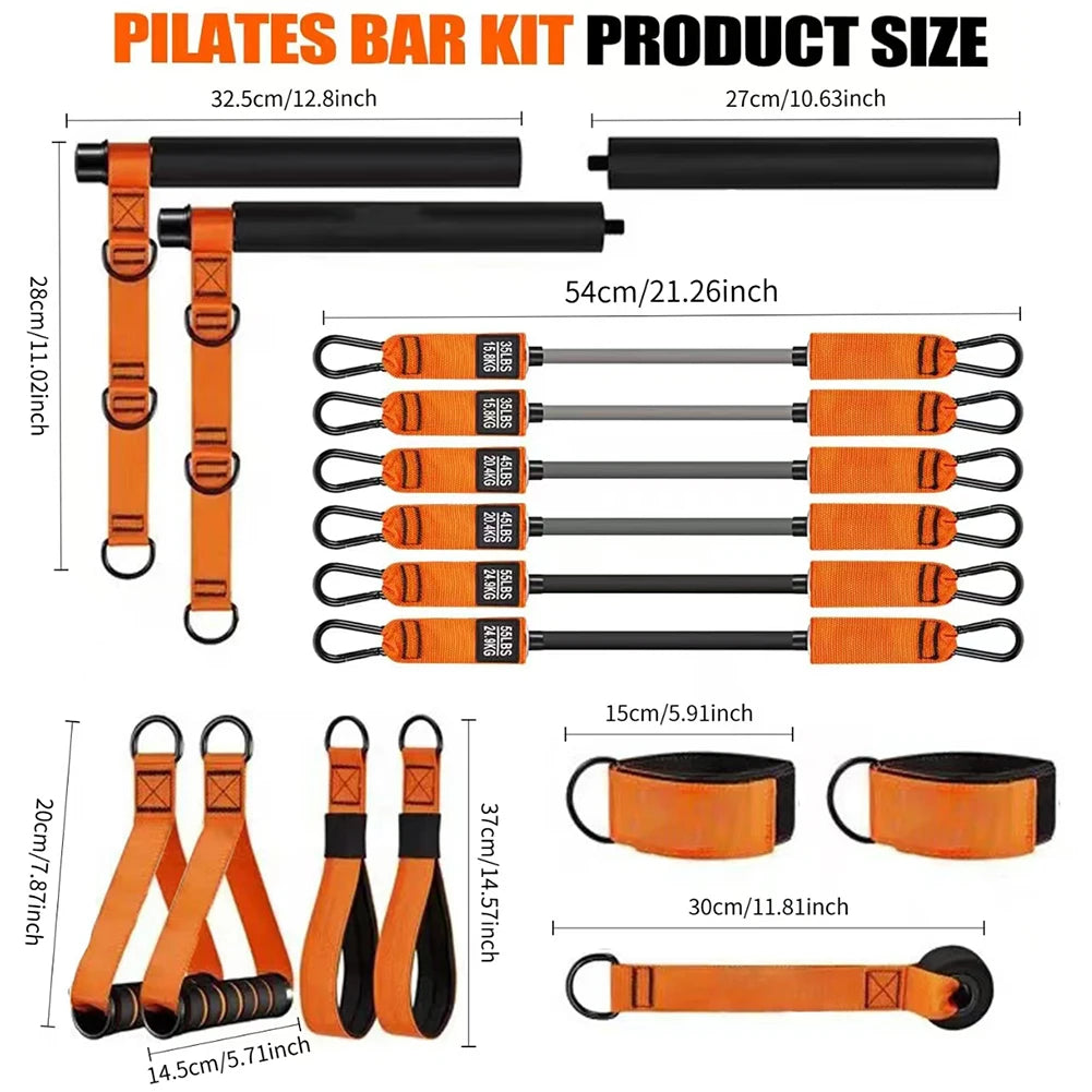 Pilates Workout Equipment with Resistance Bands Portable Weighted Exercise Pilates Bar Exercise Bands Set for Home Bodybuilding