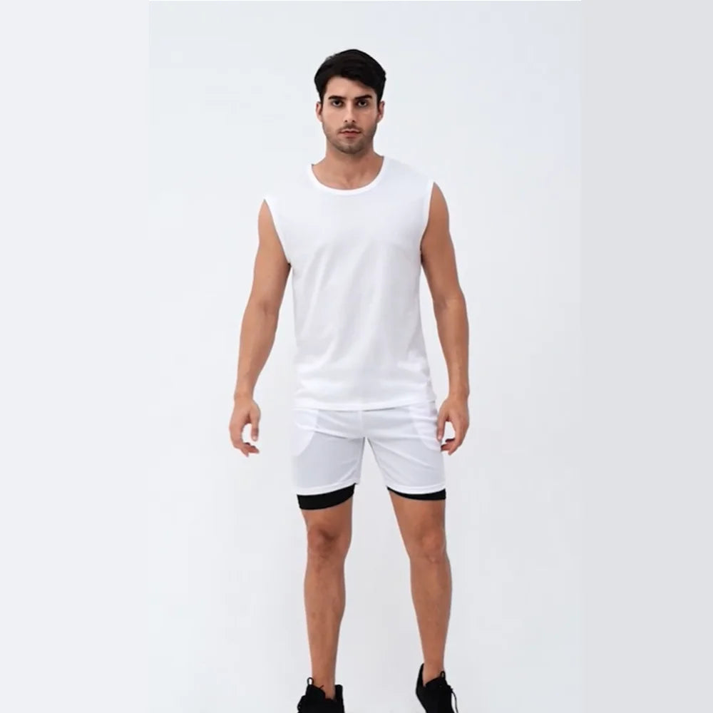 Men Quick Dry Running T-Shirts Compression Vest Sleeveless Quick-Drying Jersey Training Shirt Gym Mens Tank Top