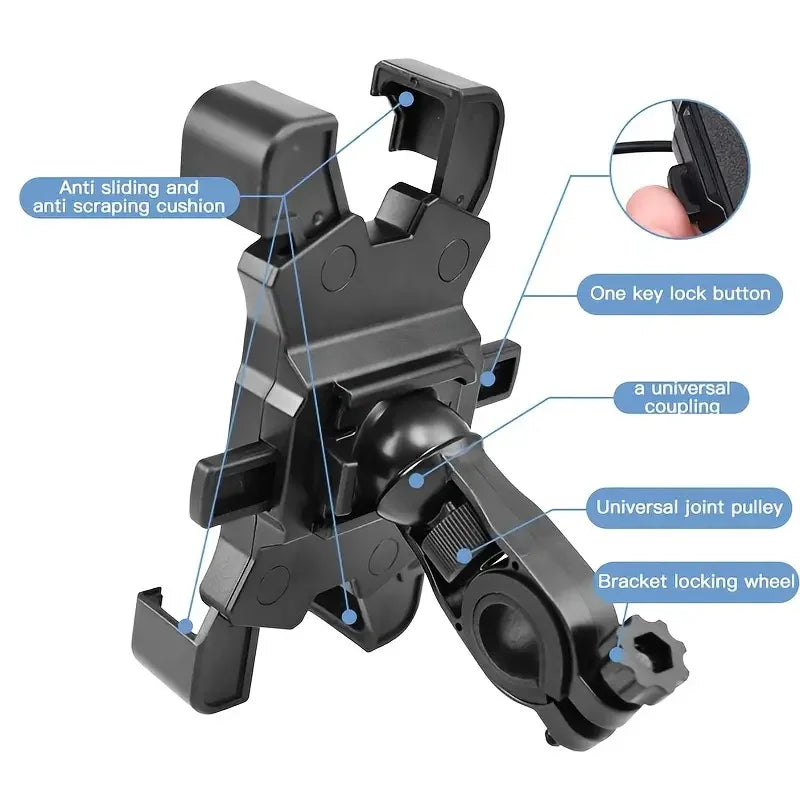 2PCS 360° Rotatable & Adjustable Bike/Motorcycle Phone Mount - Shockproof, Anti-Slip Holder For phone, - Durable Abs Material