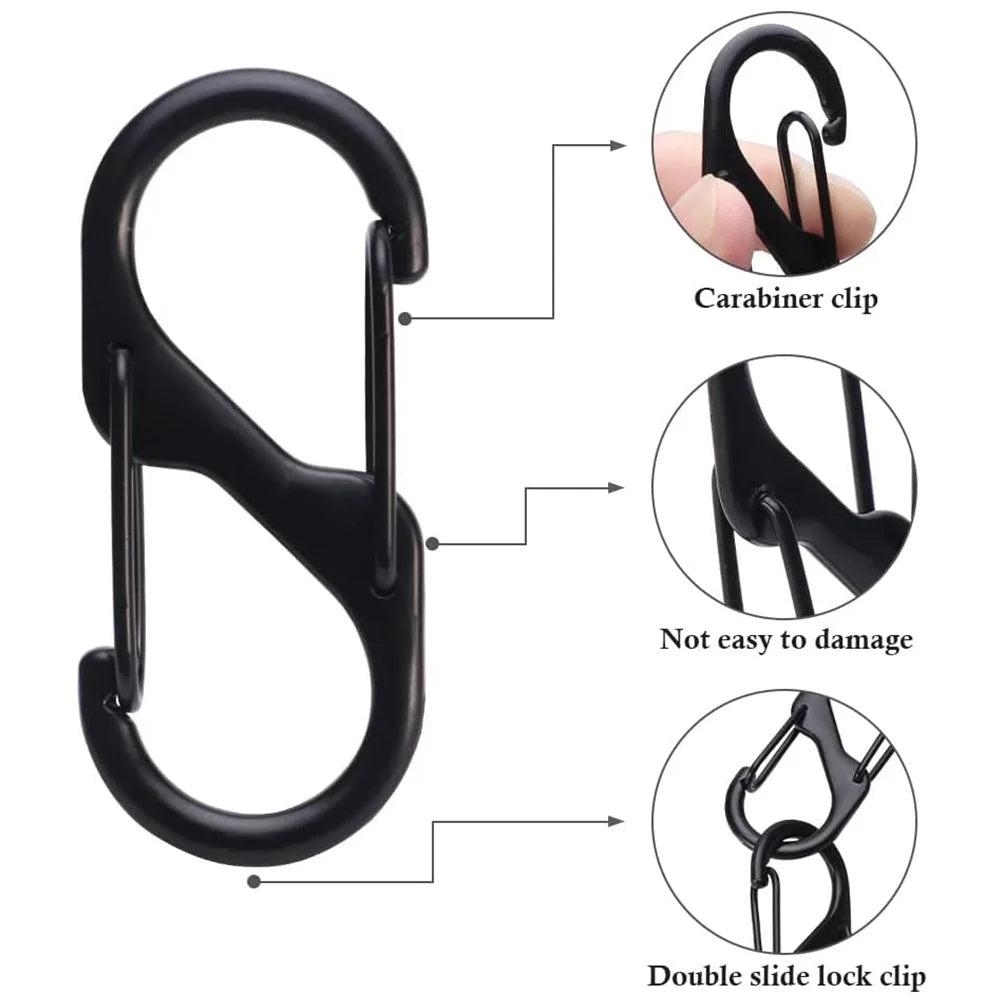 5Pcs S Type Carabiner Mini Keychain Lock  Hook Anti-Theft Outdoor Camping Backpack Buckle Key-Lock Tool Dual Spring Snap Hooks