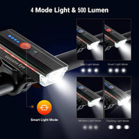 USB Rechargeable 1000 Lumen Bike Light Set, Waterproof Front & Rear Cycling Lights with 4 Modes