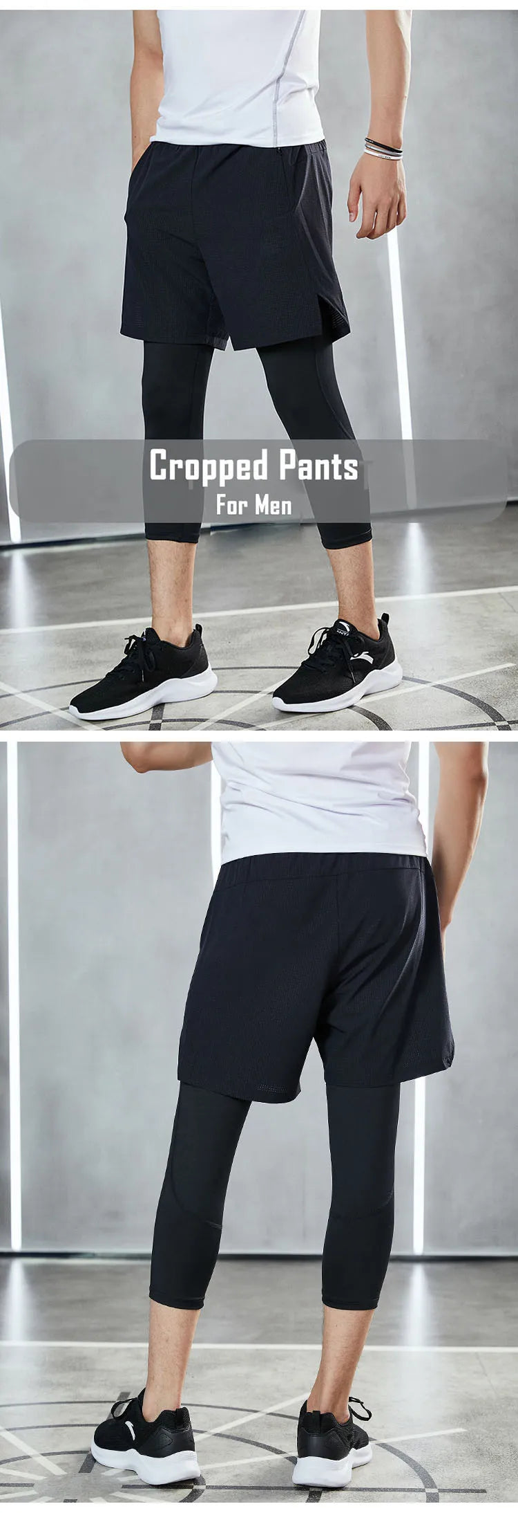 Men's Sports 3/4 Cropped Pants Gym Running Leggings Male Joggings Elastic Compressions Sweatpant Football Basketball Trousers