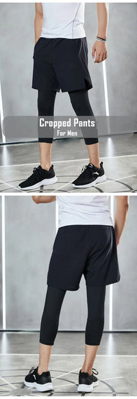 Men's Sports 3/4 Cropped Pants Gym Running Leggings Male Joggings Elastic Compressions Sweatpant Football Basketball Trousers