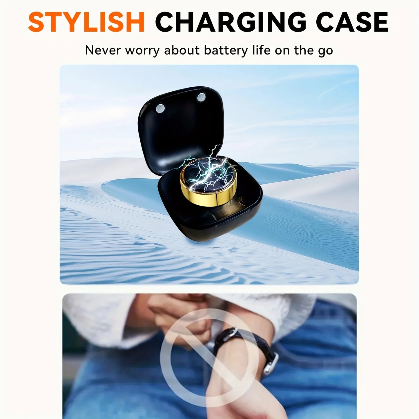 Smart Ring Men Women with Charging Case,Heart Rate Blood Oxygen,Skin Temperature Monitor,5ATM Waterproof for Android IOS