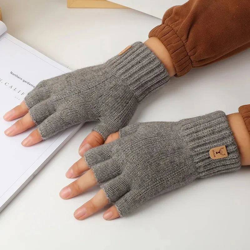 Winter Fingerless Gloves Knitted Thicken Thermal Half Finger Gloves Cycling Driving Working Running Stretchy Touchscreen Mittens