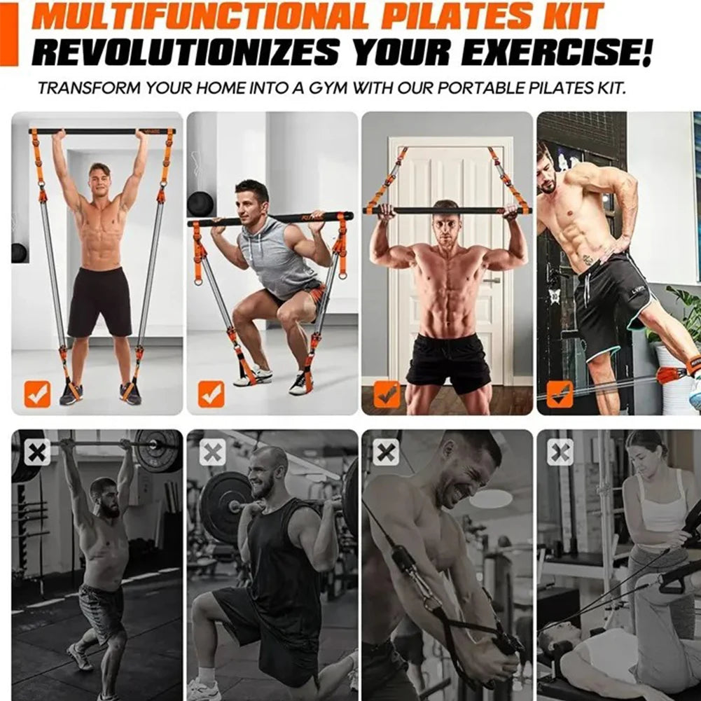 Pilates Workout Equipment with Resistance Bands Portable Weighted Exercise Pilates Bar Exercise Bands Set for Home Bodybuilding