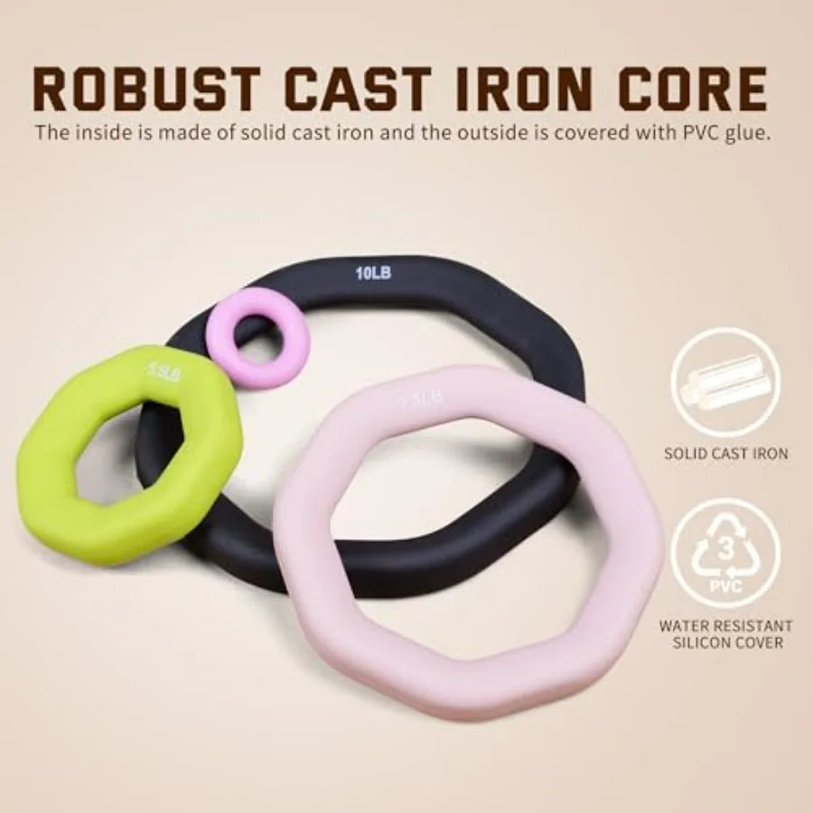 Weight Ring 2-in-1 Kettlebell & Dumbbell, cast iron+PVC coating, Yoga Exercise, Aerobics, Core Training, 4 in a set (0.33LB + 5.
