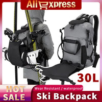 30L Skiing Boot Backpack with Adjustable Fastening Straps Skating Helmet Bag Waterproof Ski Storage Backpack Skiing Accessories