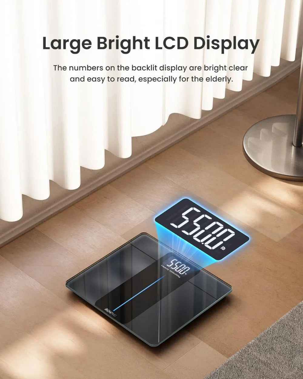 550lb Digital Bathroom Scale with Large LED Display, High Capacity Weighing Machine Accurate to 0.05lb
