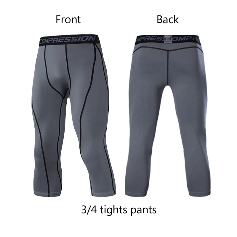 Men's Sports 3/4 Cropped Pants Gym Running Leggings Male Joggings Elastic Compressions Sweatpant Football Basketball Trousers