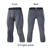 Men's Sports 3/4 Cropped Pants Gym Running Leggings Male Joggings Elastic Compressions Sweatpant Football Basketball Trousers