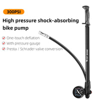 WEST BIKING Portable High-pressure 300psi Bike Air Pump with Gauge for Fork & Rear Suspension Shock Absorber Mountain Bicycle