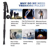 Trekking Poles Aluminum Alloy Telescopic Walking Hiking Stick Nordic Anti-shock Adjustable Crutch Outdoor Climbing Equipment