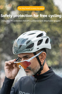 ROCKBROS Cycling Helmet Lightweight Integrated Helmet Head Protection Safety Helmet With Goggles Men Women MTB Road Bike Helmet