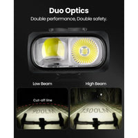 1300 Lumens USB-C Rechargeable Bike Headlight, Waterproof IPX6, Compatible with Garmin/Wahoo for Night and Urban Cycling