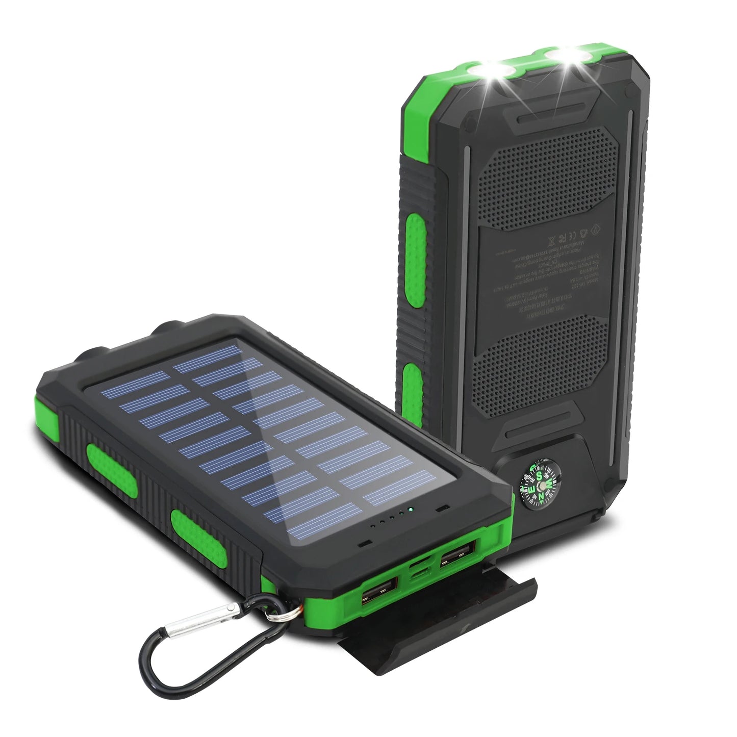 20000mAh Solar Charger Waterproof Portable Solar Power Bank Dual 5V USB Ports 2 LED Flashlight Compass for Outdoor Camping Hik
