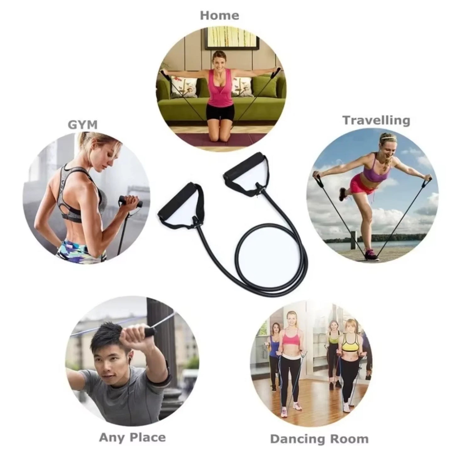 Resistance Band with Handles Yoga Drawstring Elastic Fitness Workout Tube Band   Workout Strength Training