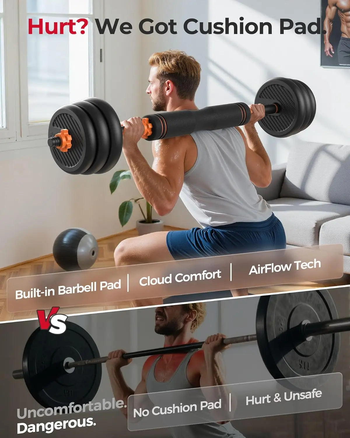 Adjustable Dumbbells Set 5-in-1: Barbell, Kettlebell, Push-up Stand, Weight Plate - 20-90lbs Home Gym Equipment for Men & Women