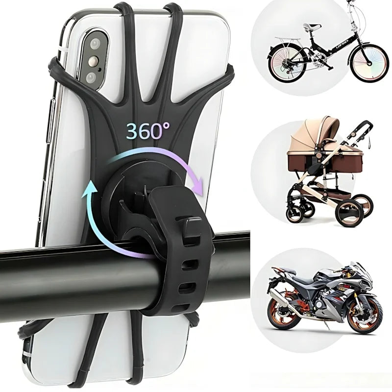 Silicone Phone Holder with 360° Rotation, Universal Mount for Bikes/Strollers (4.0-6.5 inch)