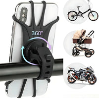 Silicone Phone Holder with 360° Rotation, Universal Mount for Bikes/Strollers (4.0-6.5 inch)