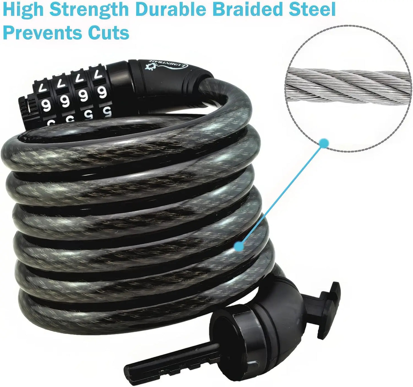 6ft Heavy Duty Bike Cable Locks 2 Pack with Combination & Mounting Bracket - Anti-Theft Black