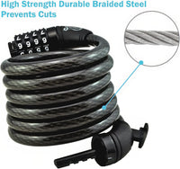 6ft Heavy Duty Bike Cable Locks 2 Pack with Combination & Mounting Bracket - Anti-Theft Black