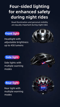 ROCKBROS Cycling Light Helmet USB Charging Electric LED Front Light Helmet Night Cycling Safety Helmet Bicycle Scooter Helmet