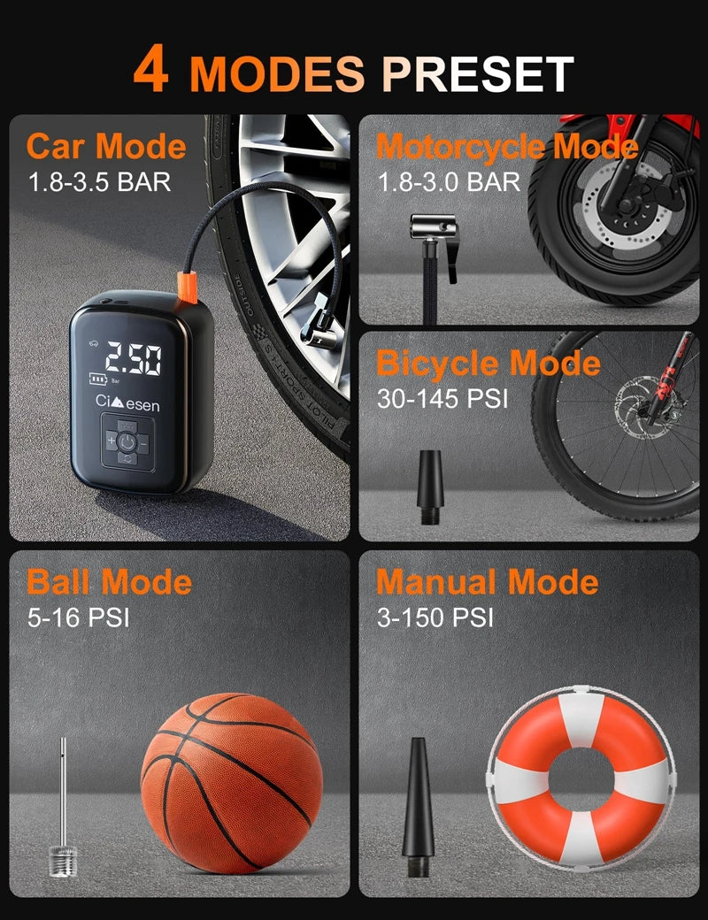 1pc Car Wireless Air Pump 150PSI Portable Electric Tire Inflation For Car Bicycle Motorcycle Air Compressor Inflator US Shipping