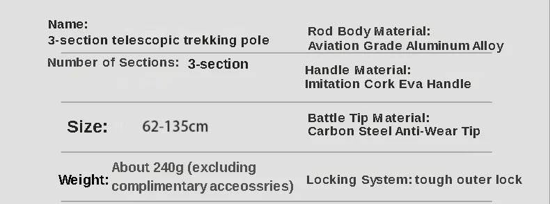 2PCS Trekking Poles Walking Sticks Alpenstock Telescopic Ultralight Premium Adjustable with Quick Lock Hiking Cane