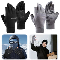 2-Fingerless Winter Cycling Gloves Touch Screen Outdoor Anti-Slip Gloves Windproof Motorcycle Cold Gloves for Men Women